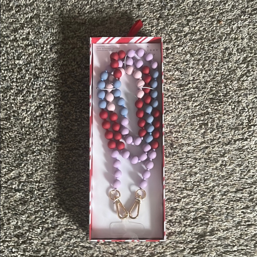Colorful Beaded Crossbody Strap/Phone Attachment with Gold Accents.